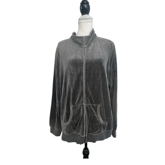 Made for Life Jacket Woman’s Plus Size 3X Velour Gray Full Zip Long Sleeve - Picture 1 of 10